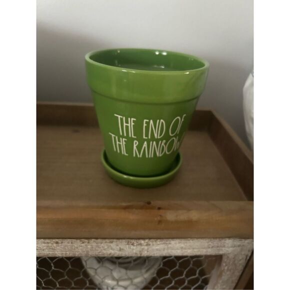 New RAE DUNN "THE END OF THE RAINBOW" Small Green Planter Pot - Picture 1 of 2